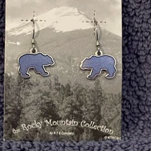 Silver & Blue Enameled Bear Earrings